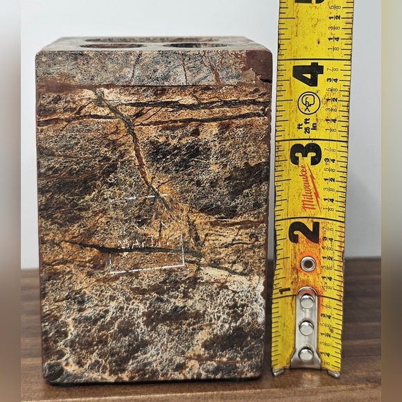 Genuine Marble Bathroom Vanity Brown Tan 2 Toothbrush/Toothpaste Holder - Picture 9 of 14